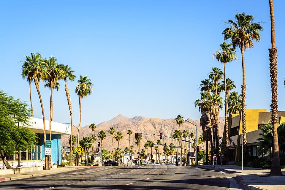 Aerial view of Palm Springs with San Jacinto Mountains in the background
