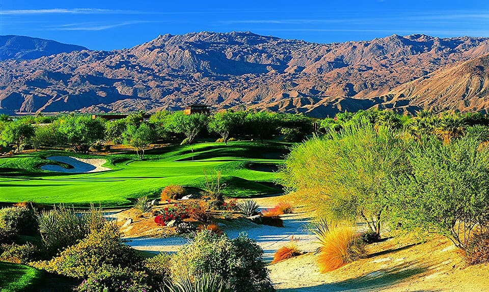 Aerial view of Palm Springs with San Jacinto Mountains in the background